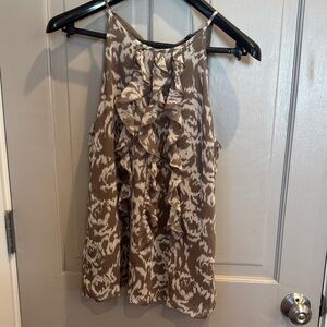 Ann Taylor Women's 6 Taupe & Ivory Sleeveless Ruffled Chiffon Top